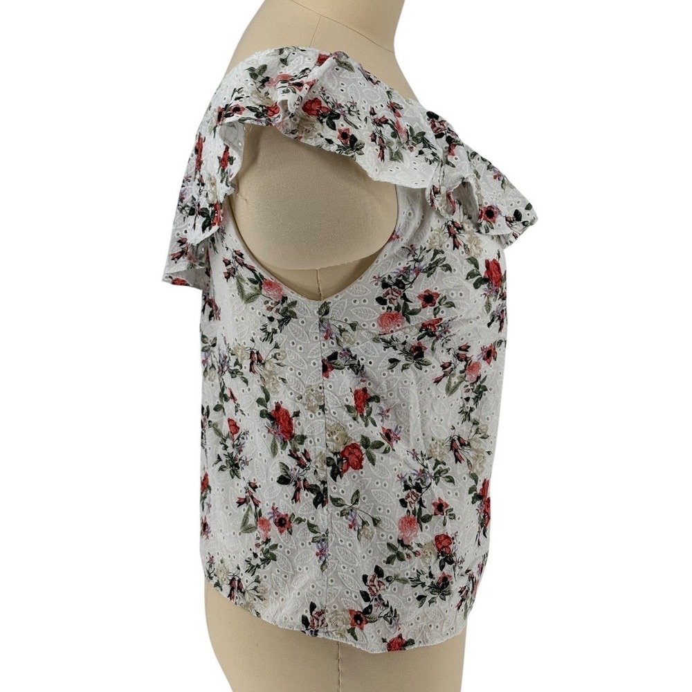INC One Shoulder Blouse White Floral Eyelet Ruffle 100% Cotton 2X - Picture 3 of 8